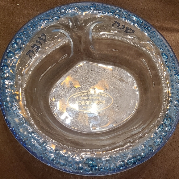 Rosh Hashanah Bubble Glass Pomegranate Bowl Plate Dish Handmade Blue - Picture 7 of 9